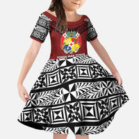 Personalised Tonga Constitution Day Family Matching Summer Maxi Dress and Hawaiian Shirt Tongan Kupesi Ngatu Pattern LT05 Daughter's Dress Red - Polynesian Pride