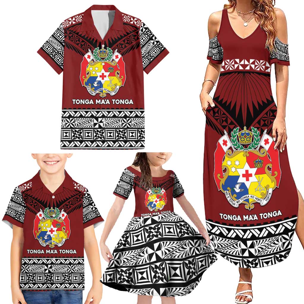 Personalised Tonga Constitution Day Family Matching Summer Maxi Dress and Hawaiian Shirt Tongan Kupesi Ngatu Pattern LT05 - Polynesian Pride