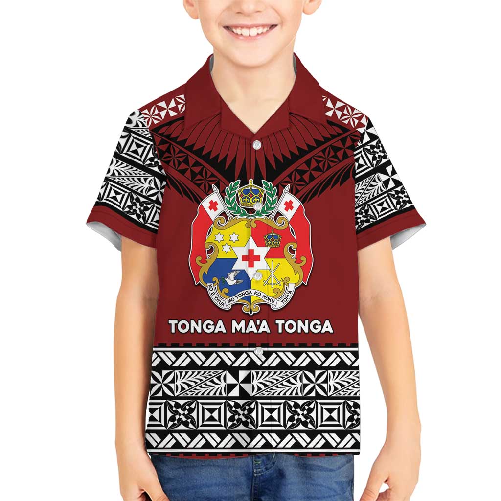 Personalised Tonga Constitution Day Family Matching Summer Maxi Dress and Hawaiian Shirt Tongan Kupesi Ngatu Pattern LT05 Son's Shirt Red - Polynesian Pride