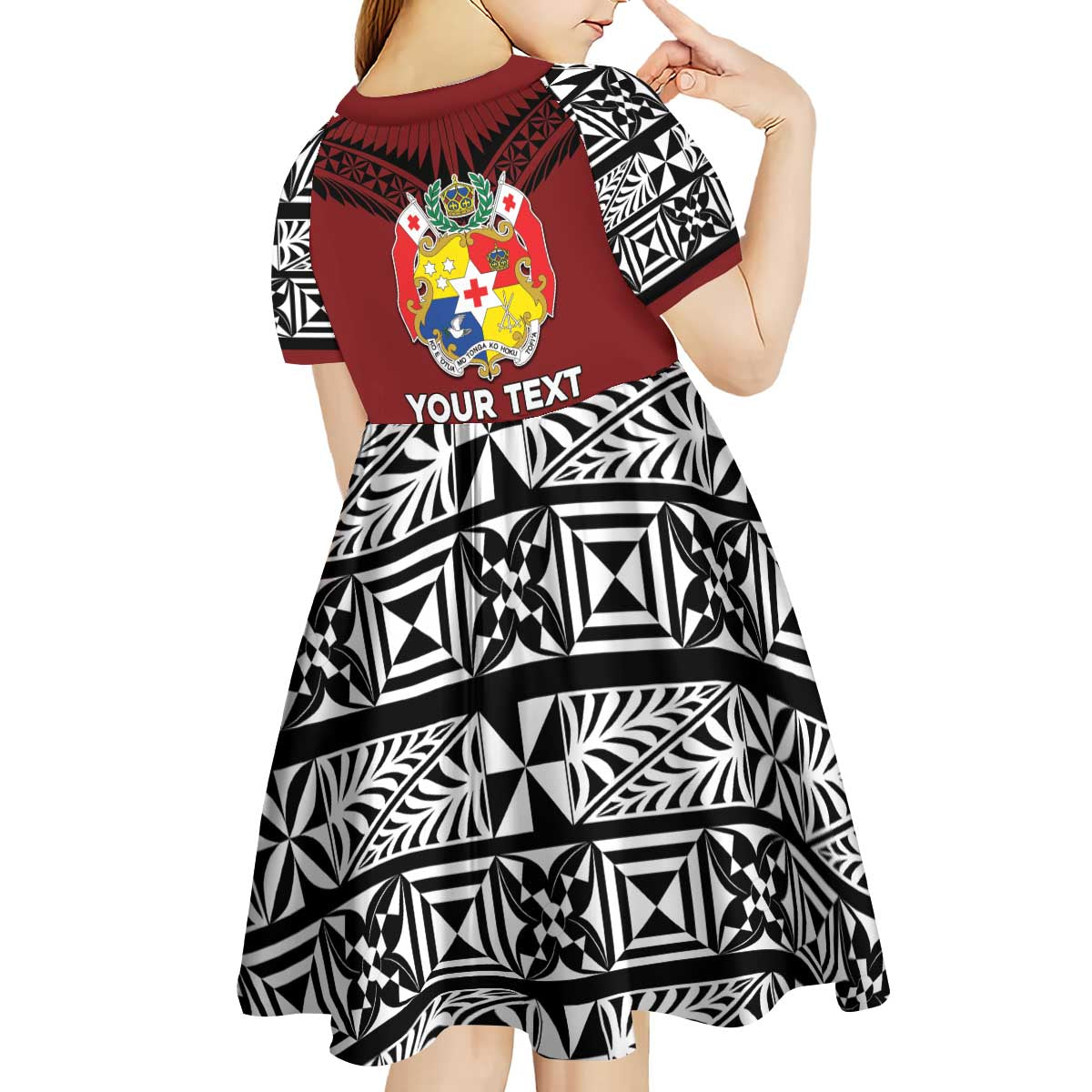 Personalised Tonga Constitution Day Kid Short Sleeve Dress Tongan Kupesi Ngatu Pattern LT05 - Polynesian Pride
