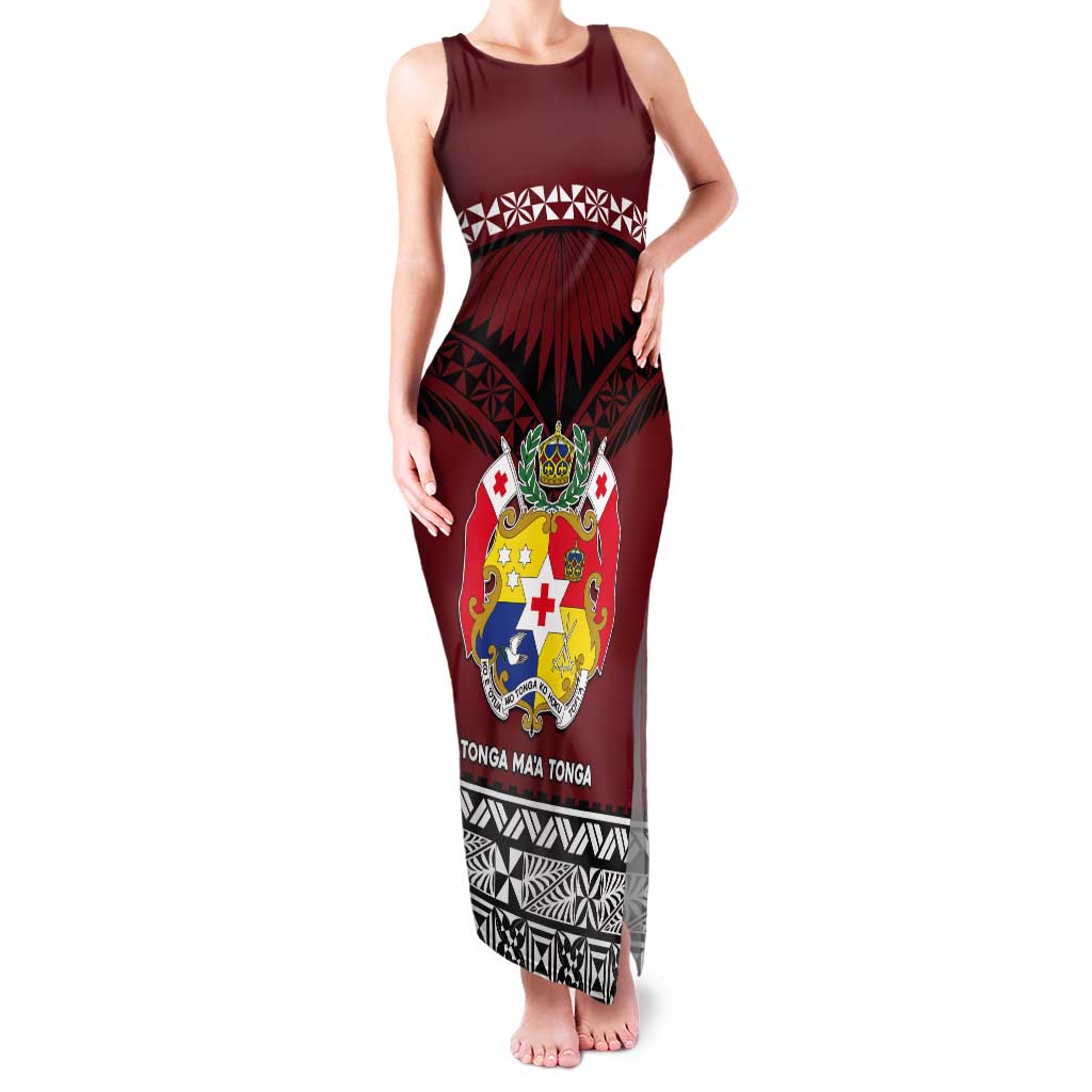 Personalised Tonga Constitution Day Tank Maxi Dress Tongan Kupesi Ngatu Pattern