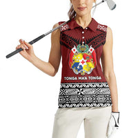 Personalised Tonga Constitution Day Women Sleeveless Polo Shirt Tongan Kupesi Ngatu Pattern LT05 - Polynesian Pride