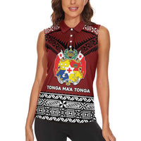 Personalised Tonga Constitution Day Women Sleeveless Polo Shirt Tongan Kupesi Ngatu Pattern LT05 - Polynesian Pride