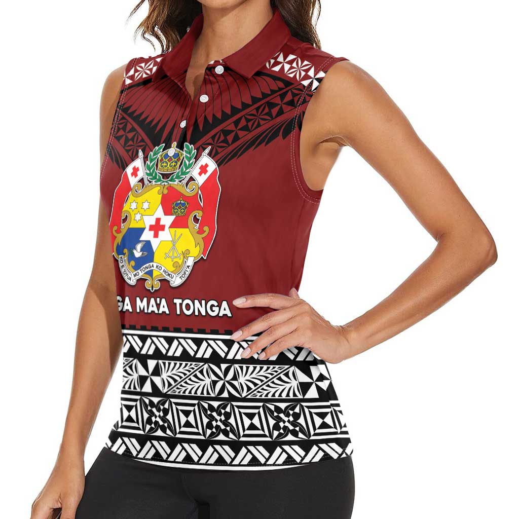 Personalised Tonga Constitution Day Women Sleeveless Polo Shirt Tongan Kupesi Ngatu Pattern LT05 - Polynesian Pride