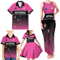 Custom New Zealand Women Cricket Family Matching Tank Maxi Dress and Hawaiian Shirt Pink Simple Style
