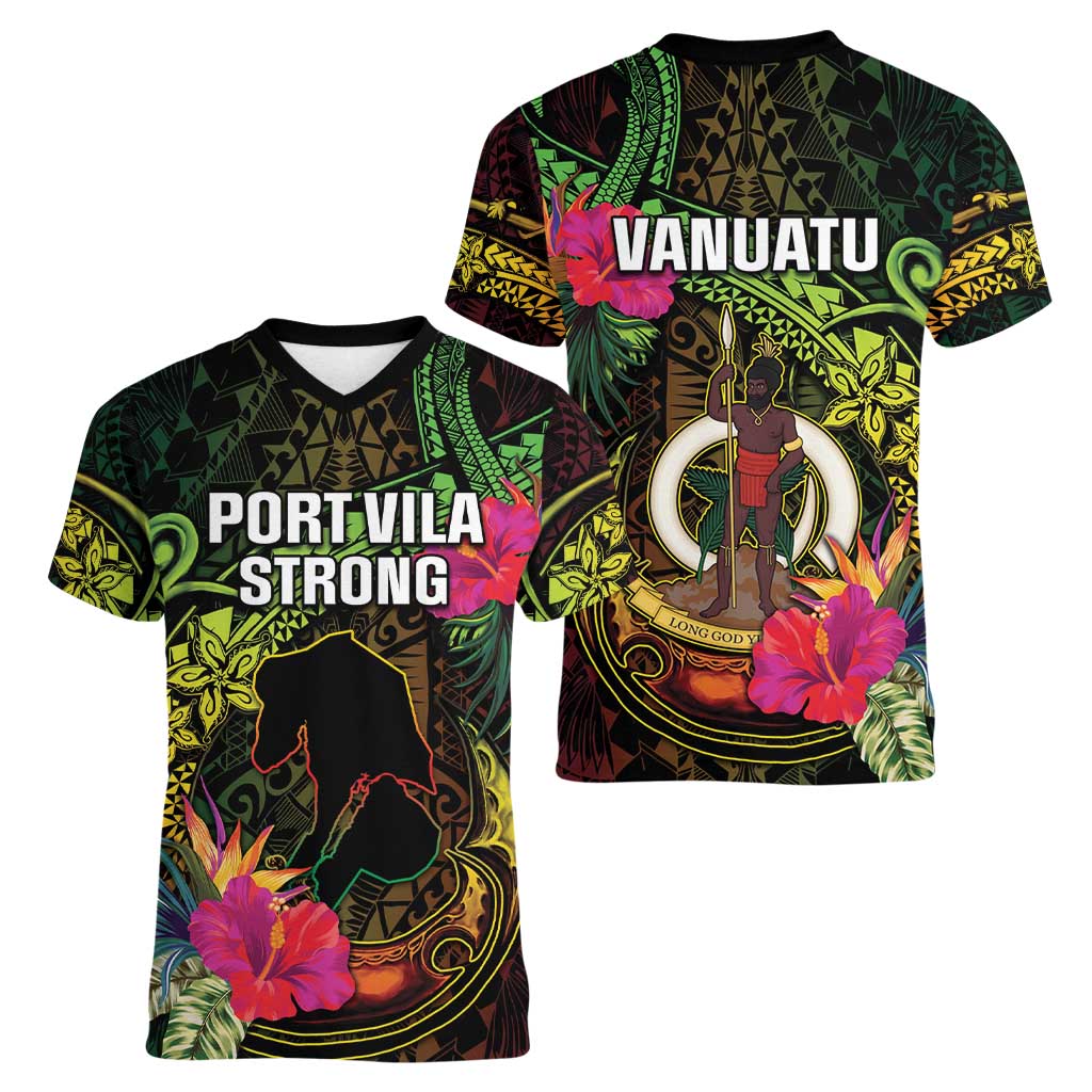 Vanuatu Women V-Neck T-Shirt Be Strong Pray For Port Vila LT05 - Polynesian Pride