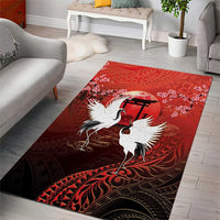 Hawaii and Japan Together Area Rug Polynesian Art Tattoo With Cranes And Sakura LT05 - Polynesian Pride