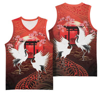 Hawaii and Japan Together Basketball Jersey Polynesian Art Tattoo With Cranes And Sakura LT05 - Polynesian Pride