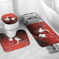 Hawaii and Japan Together Bathroom Set Polynesian Art Tattoo With Cranes And Sakura LT05 Mat Set Only (3 pcs) One Size Red - Polynesian Pride