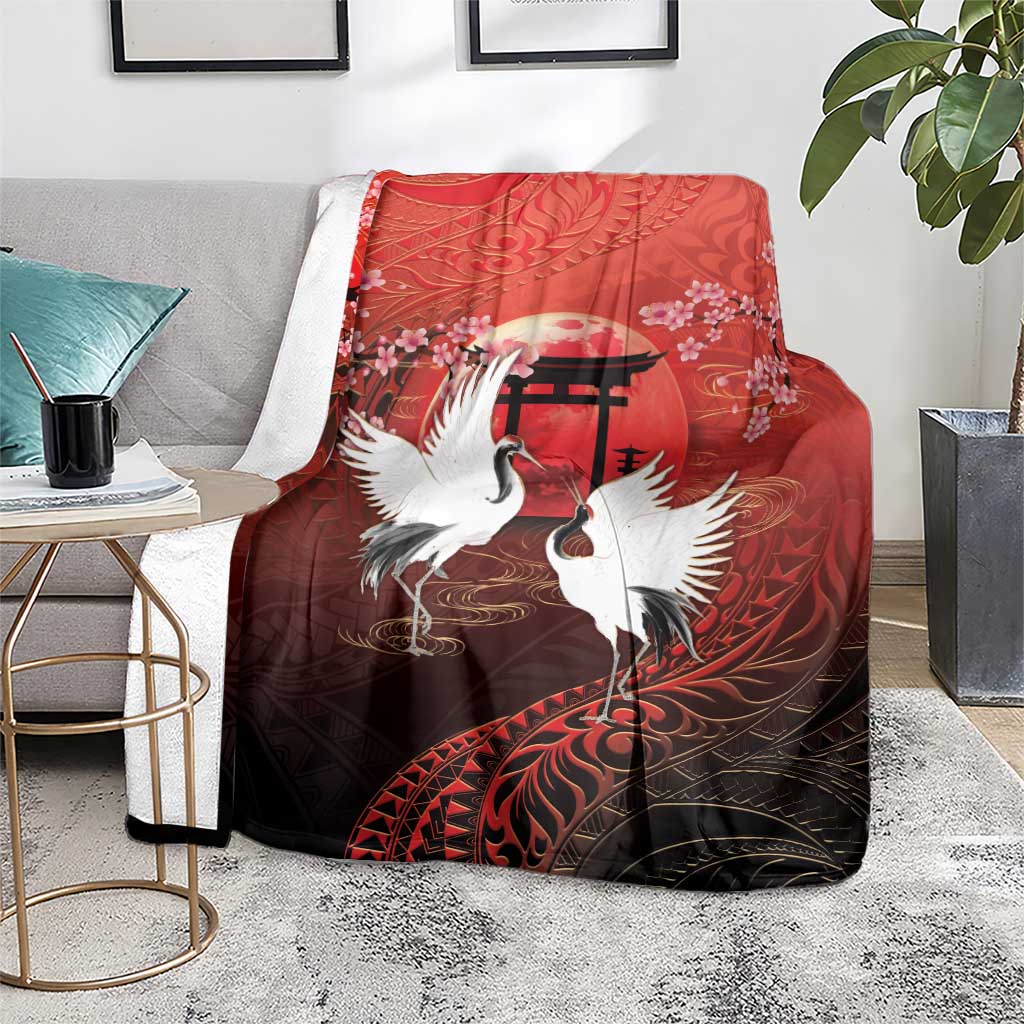 Hawaii and Japan Together Blanket Polynesian Art Tattoo With Cranes And Sakura LT05 - Polynesian Pride