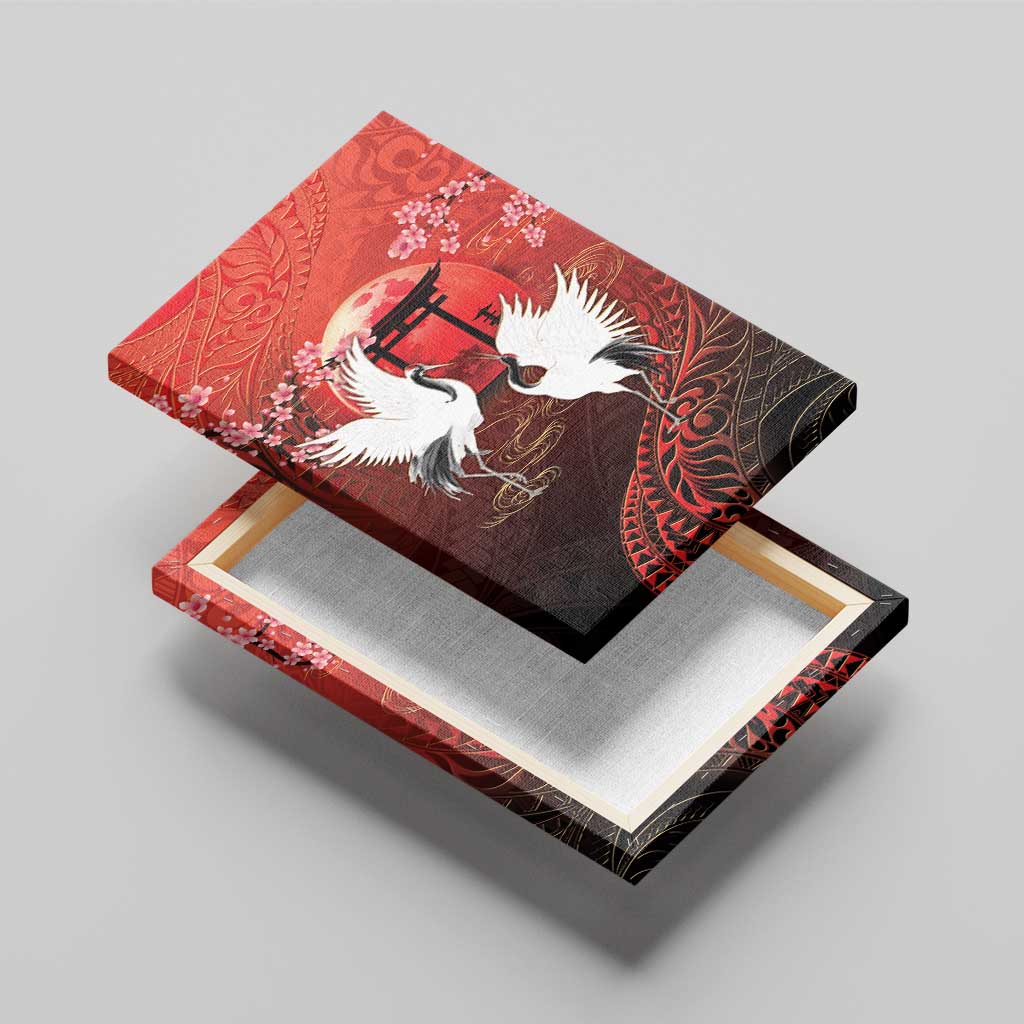 Hawaii and Japan Together Canvas Wall Art Polynesian Art Tattoo With Cranes And Sakura LT05 - Polynesian Pride