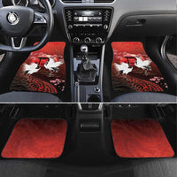 Hawaii and Japan Together Car Mats Polynesian Art Tattoo With Cranes And Sakura LT05 Set 4pcs Red - Polynesian Pride