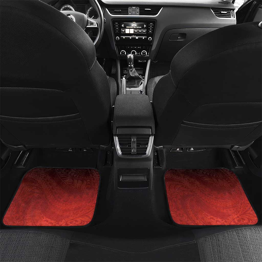Hawaii and Japan Together Car Mats Polynesian Art Tattoo With Cranes And Sakura LT05 Set 2pcs - Back Red - Polynesian Pride