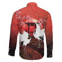 Hawaii and Japan Together Family Matching Mermaid Dress and Hawaiian Shirt Polynesian Art Tattoo With Cranes And Sakura - Polynesian Pride