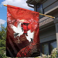 Hawaii and Japan Together Garden Flag Polynesian Art Tattoo With Cranes And Sakura LT05 - Polynesian Pride