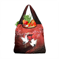 Hawaii and Japan Together Grocery Bag Polynesian Art Tattoo With Cranes And Sakura LT05 1-pack One Size Red - Polynesian Pride