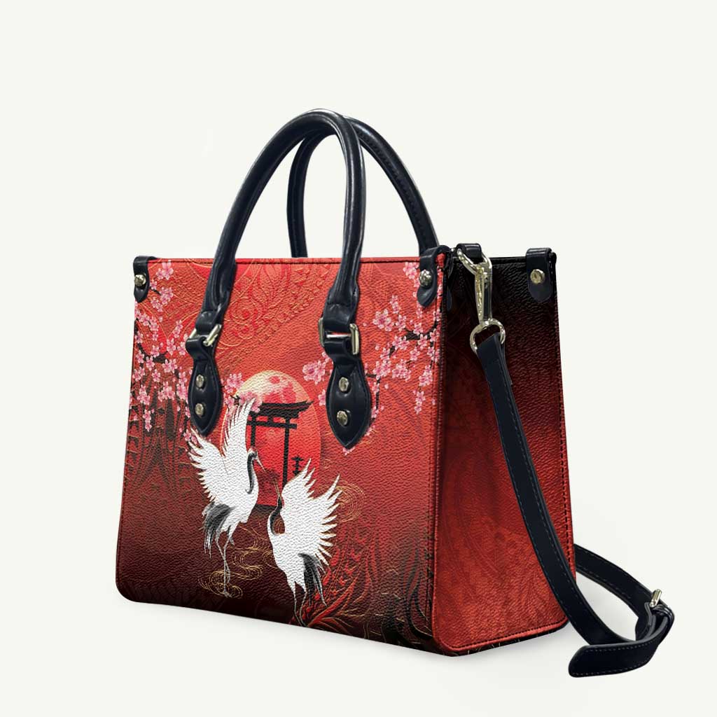 Hawaii and Japan Together Leather Bag Polynesian Art Tattoo With Cranes And Sakura LT05 Red - Polynesian Pride