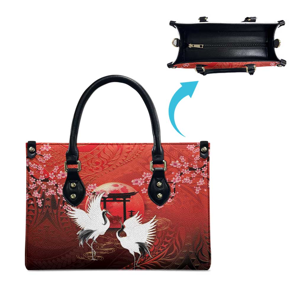 Hawaii and Japan Together Leather Bag Polynesian Art Tattoo With Cranes And Sakura LT05 - Polynesian Pride