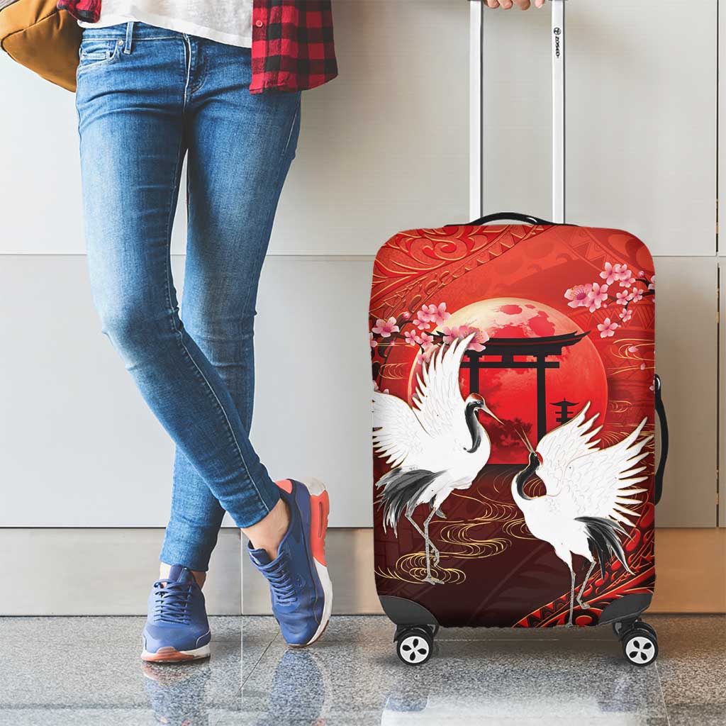 Hawaii and Japan Together Luggage Cover Polynesian Art Tattoo With Cranes And Sakura LT05 - Polynesian Pride