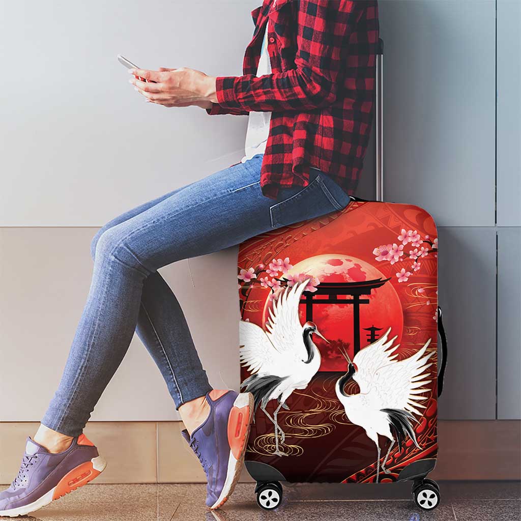 Hawaii and Japan Together Luggage Cover Polynesian Art Tattoo With Cranes And Sakura LT05 - Polynesian Pride