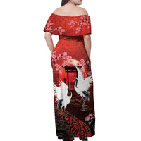 Hawaii and Japan Together Off Shoulder Maxi Dress Polynesian Art Tattoo With Cranes And Sakura LT05 - Polynesian Pride