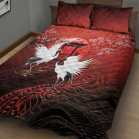 Hawaii and Japan Together Quilt Bed Set Polynesian Art Tattoo With Cranes And Sakura LT05 - Polynesian Pride