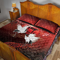 Hawaii and Japan Together Quilt Bed Set Polynesian Art Tattoo With Cranes And Sakura LT05 - Polynesian Pride