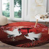 Hawaii and Japan Together Round Carpet Polynesian Art Tattoo With Cranes And Sakura LT05 - Polynesian Pride