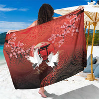 Hawaii and Japan Together Sarong Polynesian Art Tattoo With Cranes And Sakura LT05 One Size 44 x 66 inches Red - Polynesian Pride