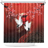 Hawaii and Japan Together Shower Curtain Polynesian Art Tattoo With Cranes And Sakura LT05 Red - Polynesian Pride
