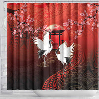 Hawaii and Japan Together Shower Curtain Polynesian Art Tattoo With Cranes And Sakura LT05 - Polynesian Pride