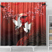Hawaii and Japan Together Shower Curtain Polynesian Art Tattoo With Cranes And Sakura LT05 - Polynesian Pride