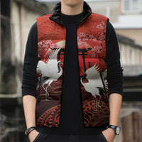 Hawaii and Japan Together Sleeveless Puffer Jacket Polynesian Art Tattoo With Cranes And Sakura LT05 - Polynesian Pride