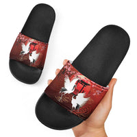 Hawaii and Japan Together Slide Sandals Polynesian Art Tattoo With Cranes And Sakura LT05 - Polynesian Pride