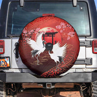 Hawaii and Japan Together Spare Tire Cover Polynesian Art Tattoo With Cranes And Sakura LT05 Red - Polynesian Pride
