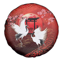 Hawaii and Japan Together Spare Tire Cover Polynesian Art Tattoo With Cranes And Sakura LT05 - Polynesian Pride
