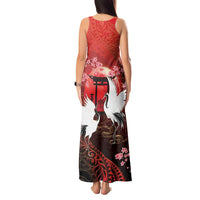 Hawaii and Japan Together Tank Maxi Dress Polynesian Art Tattoo With Cranes And Sakura LT05 - Polynesian Pride