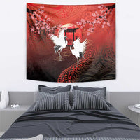 Hawaii and Japan Together Tapestry Polynesian Art Tattoo With Cranes And Sakura LT05 - Polynesian Pride