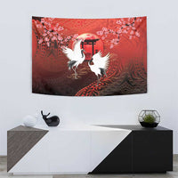 Hawaii and Japan Together Tapestry Polynesian Art Tattoo With Cranes And Sakura LT05 - Polynesian Pride