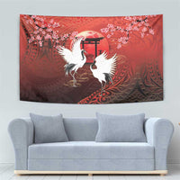 Hawaii and Japan Together Tapestry Polynesian Art Tattoo With Cranes And Sakura LT05 - Polynesian Pride