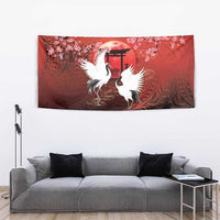 Hawaii and Japan Together Tapestry Polynesian Art Tattoo With Cranes And Sakura LT05 - Polynesian Pride