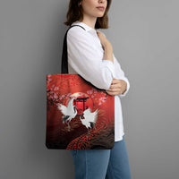 Hawaii and Japan Together Tote Bag Polynesian Art Tattoo With Cranes And Sakura LT05 - Polynesian Pride