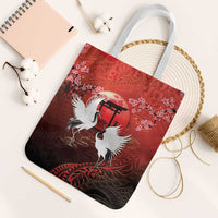Hawaii and Japan Together Tote Bag Polynesian Art Tattoo With Cranes And Sakura LT05 White Strap One Size Red - Polynesian Pride