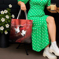 Hawaii and Japan Together Tote Bag Polynesian Art Tattoo With Cranes And Sakura LT05 - Polynesian Pride