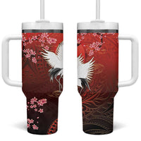 Hawaii and Japan Together Tumbler With Handle Polynesian Art Tattoo With Cranes And Sakura LT05 One Size: 40 oz Red - Polynesian Pride