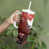 Hawaii and Japan Together Tumbler With Handle Polynesian Art Tattoo With Cranes And Sakura LT05 - Polynesian Pride