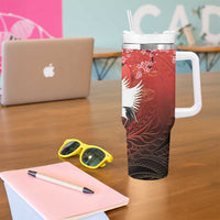 Hawaii and Japan Together Tumbler With Handle Polynesian Art Tattoo With Cranes And Sakura LT05 - Polynesian Pride
