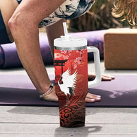 Hawaii and Japan Together Tumbler With Handle Polynesian Art Tattoo With Cranes And Sakura LT05 - Polynesian Pride