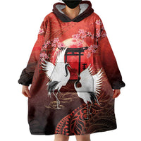 Hawaii and Japan Together Wearable Blanket Hoodie Polynesian Art Tattoo With Cranes And Sakura LT05 - Polynesian Pride