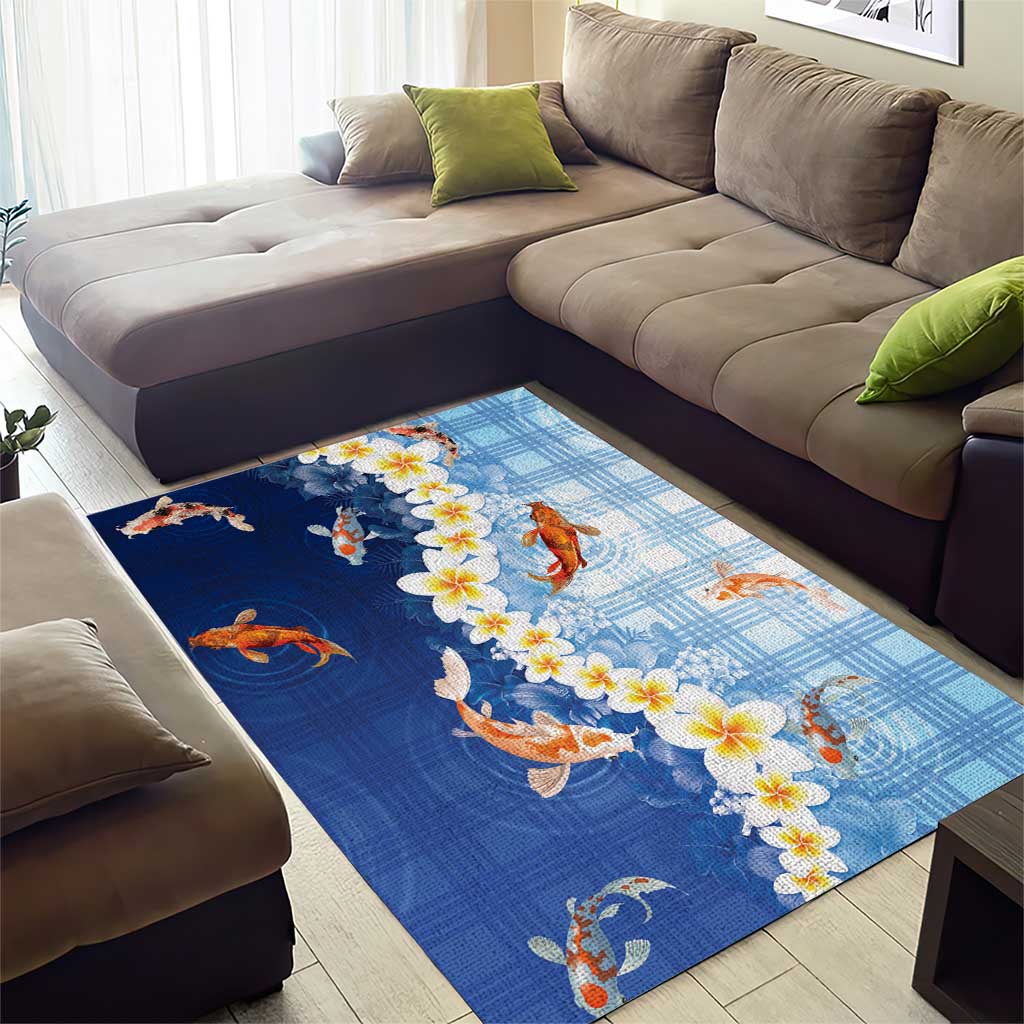 Hawaii And Japan Area Rug Plumeria Lei With Koi Fish Blue LT05 - Polynesian Pride
